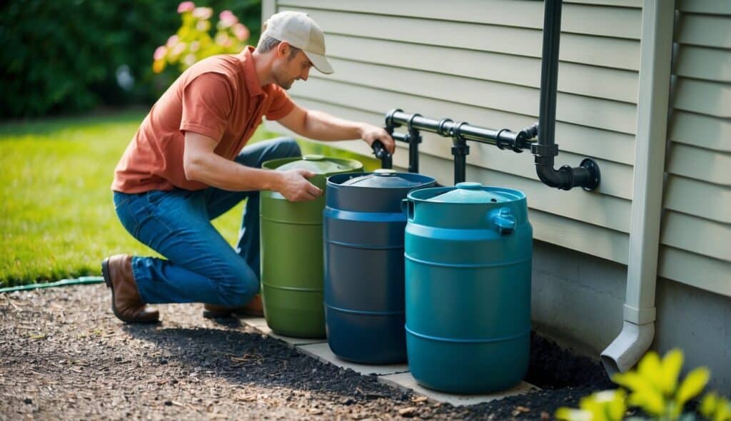 See how to transfer collected rainwater between barrels for optimal storage and use during heavy rainfall.